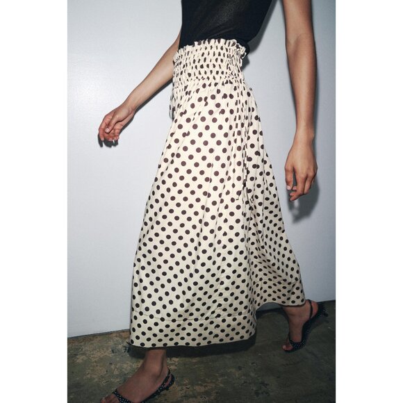 ZARA ZW COLLECTION POLKA DOT MIDI SKIRT - Picture 1 of 10